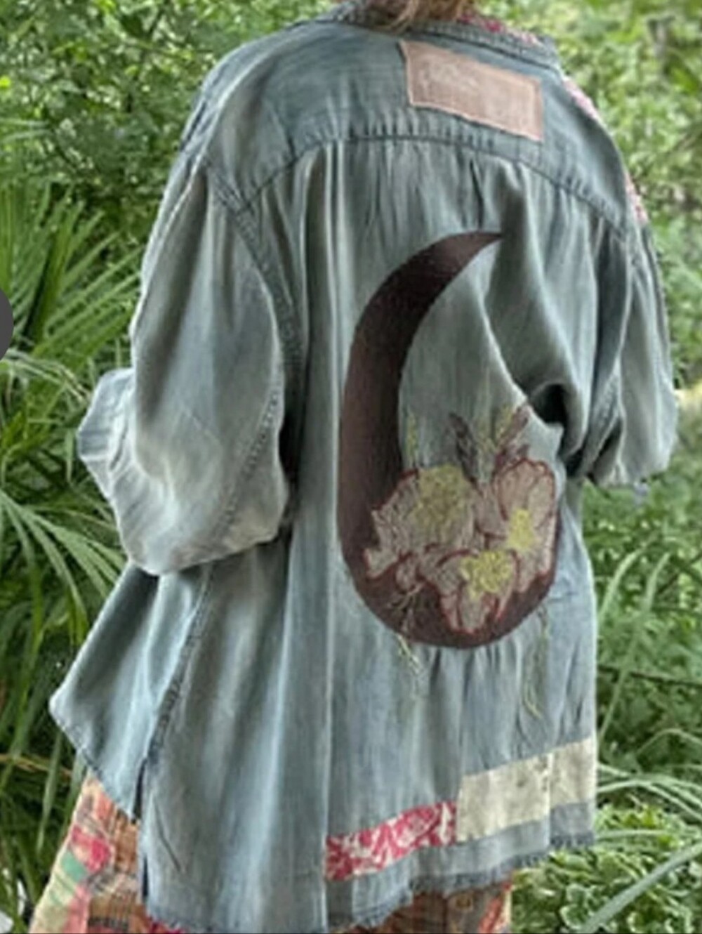 NWT Jaded Gypsy Moon Embroidered Denim Wash Shirt. OS